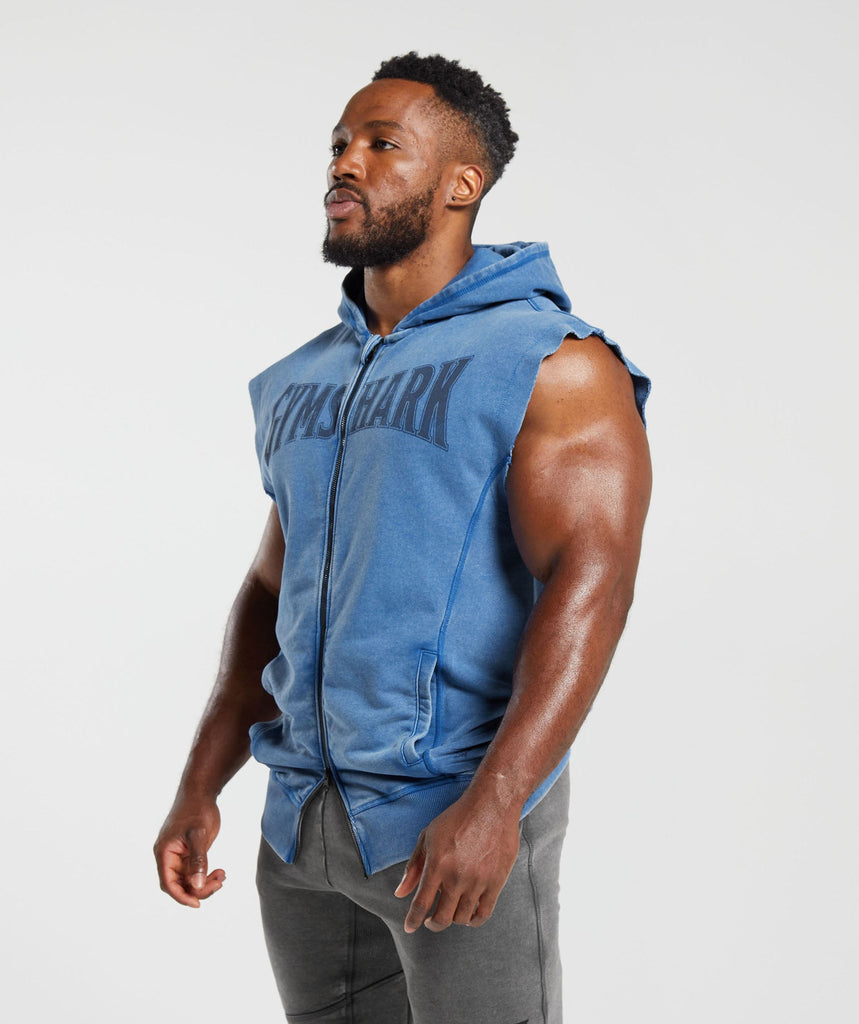 Gymshark Heritage Washed Sleeveless Zip Hoodie Vintage Blue Gymshark